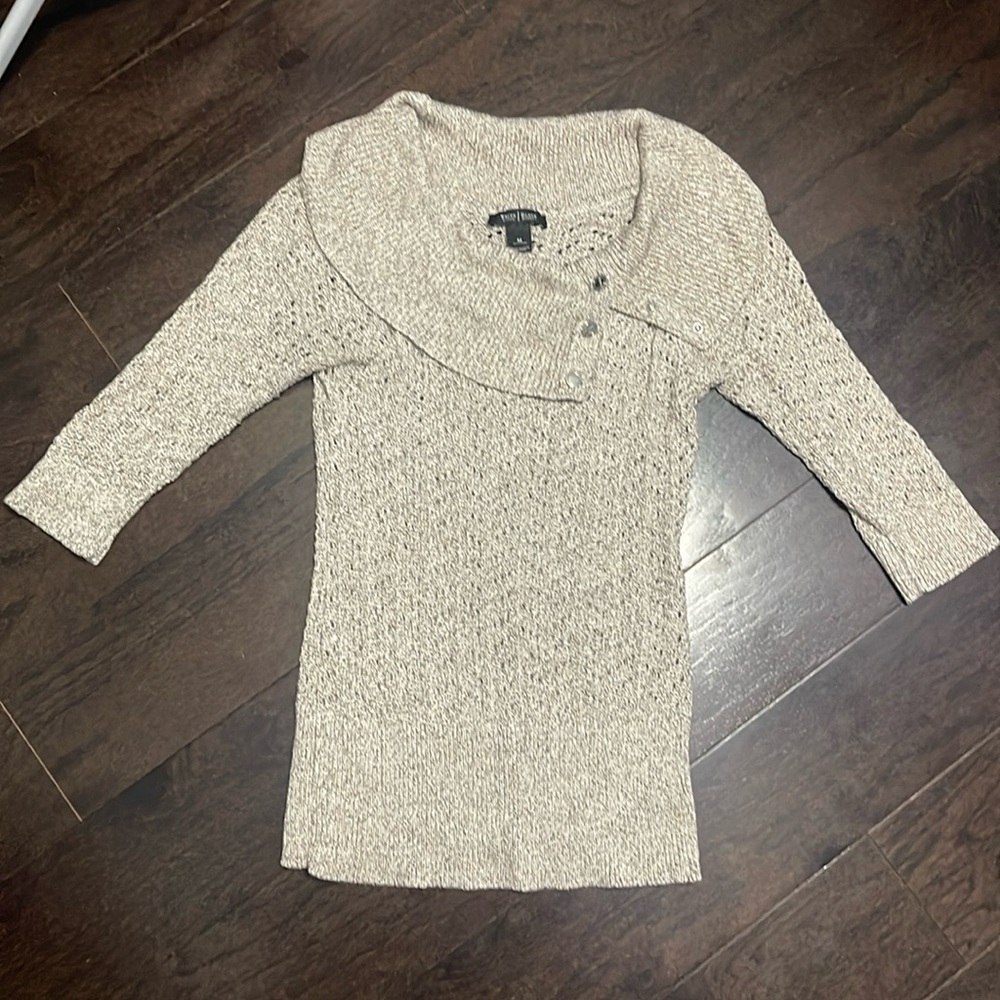 WHBM Cowl Neck Cream and Gold Metallic 3/4 Sleeve Sweater